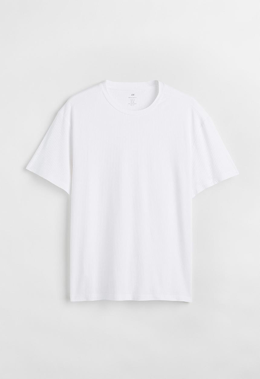 H&M - Regular fit ribbed cotton T-shirt - white