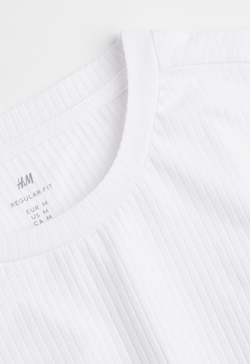 H&M - Regular fit ribbed cotton T-shirt - white