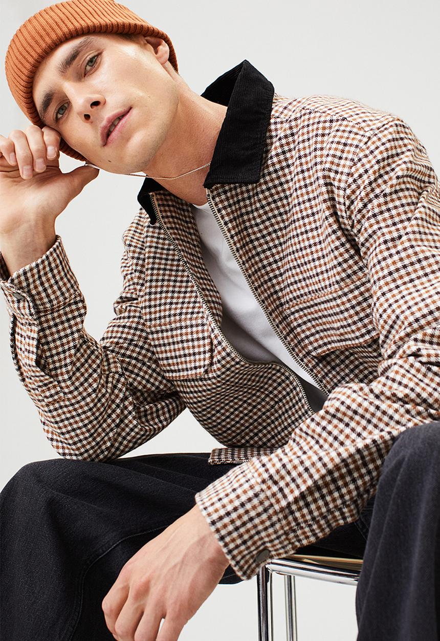 H&M - Relaxed fit twill overshirt - beige/black checked