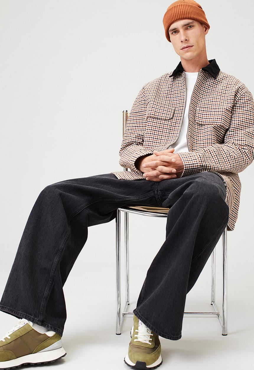 H&M - Relaxed fit twill overshirt - beige/black checked