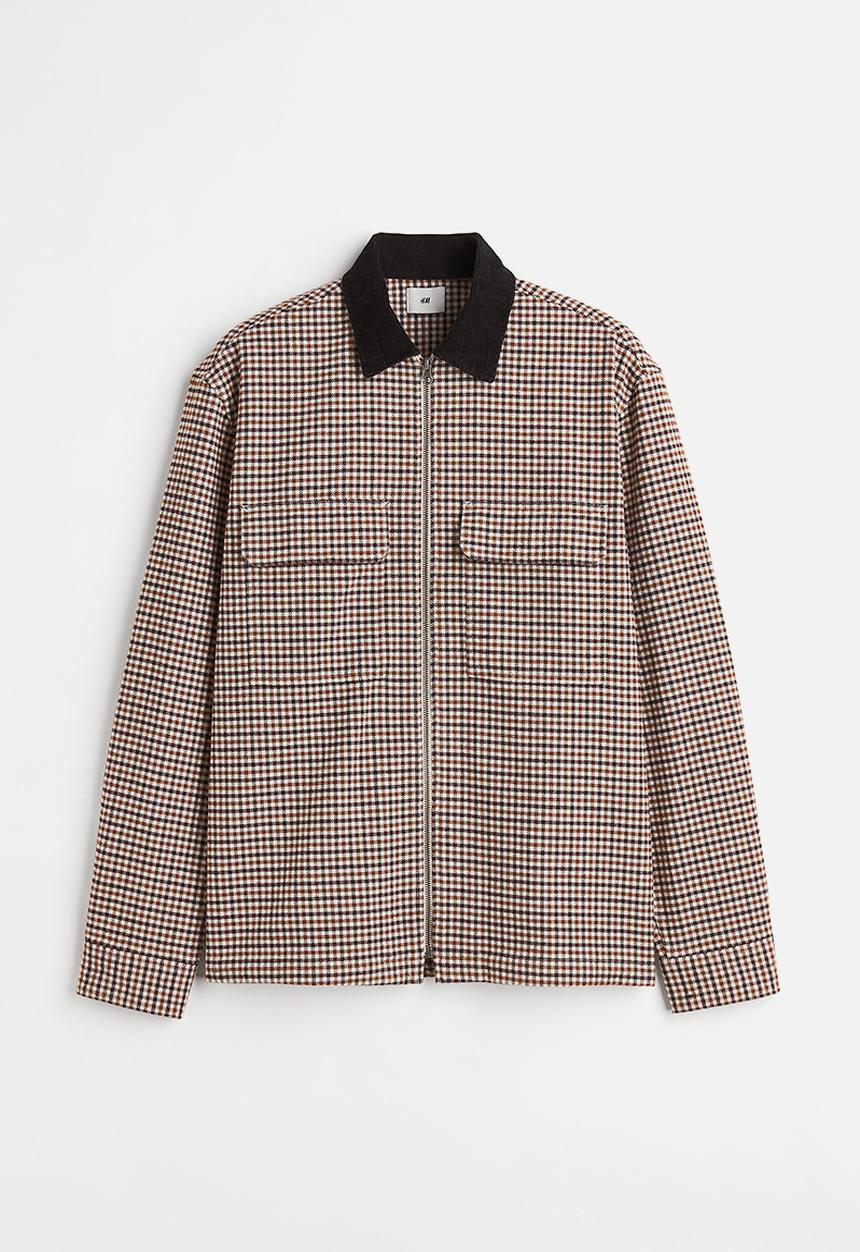 H&M - Relaxed fit twill overshirt - beige/black checked