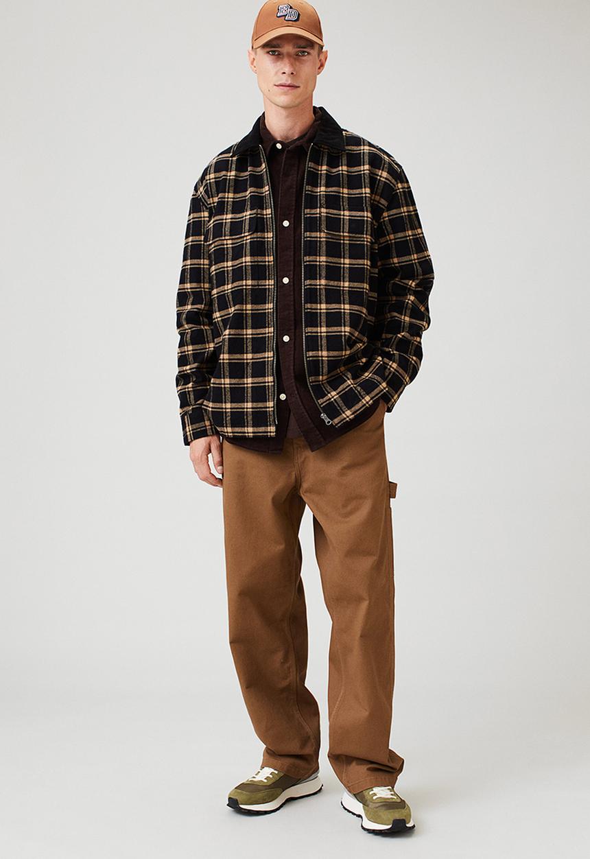 H&M - Relaxed fit twill overshirt - black/beige checked