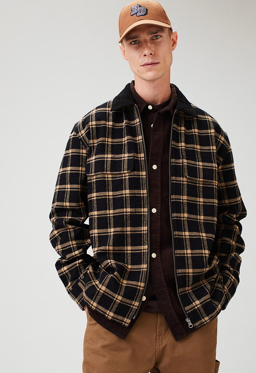 H&M - Relaxed fit twill overshirt - black/beige checked