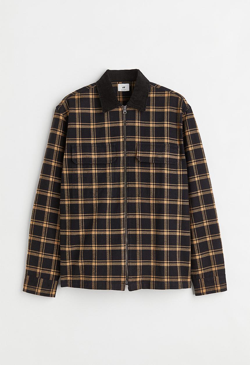 H&M - Relaxed fit twill overshirt - black/beige checked