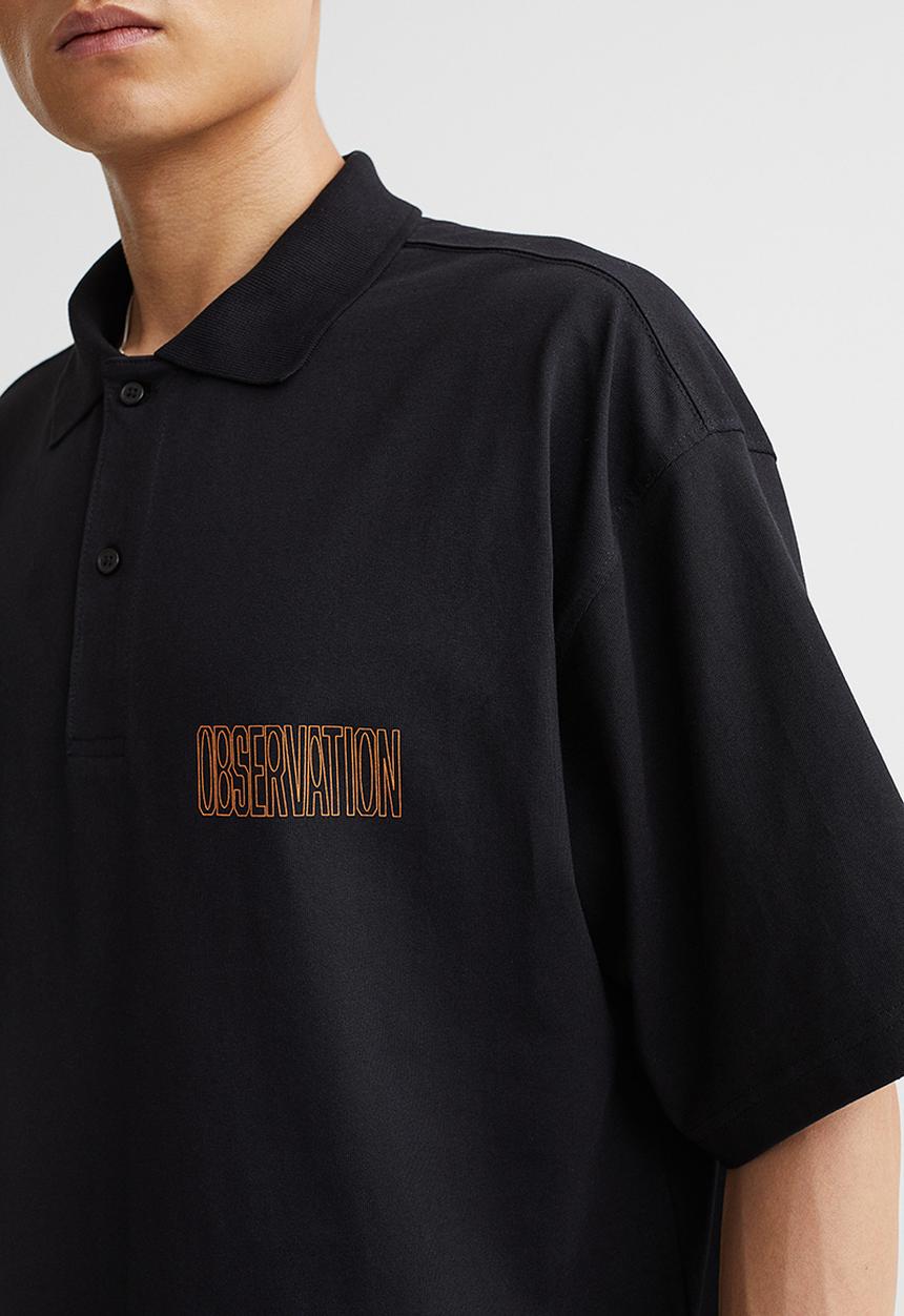 H&M - Oversized fit cotton polo shirt - black & orange
