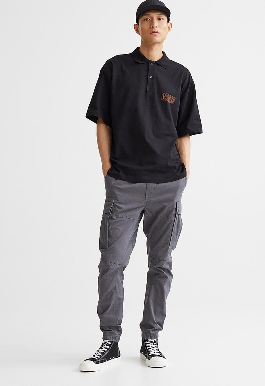 H&M - Oversized fit cotton polo shirt - black & orange