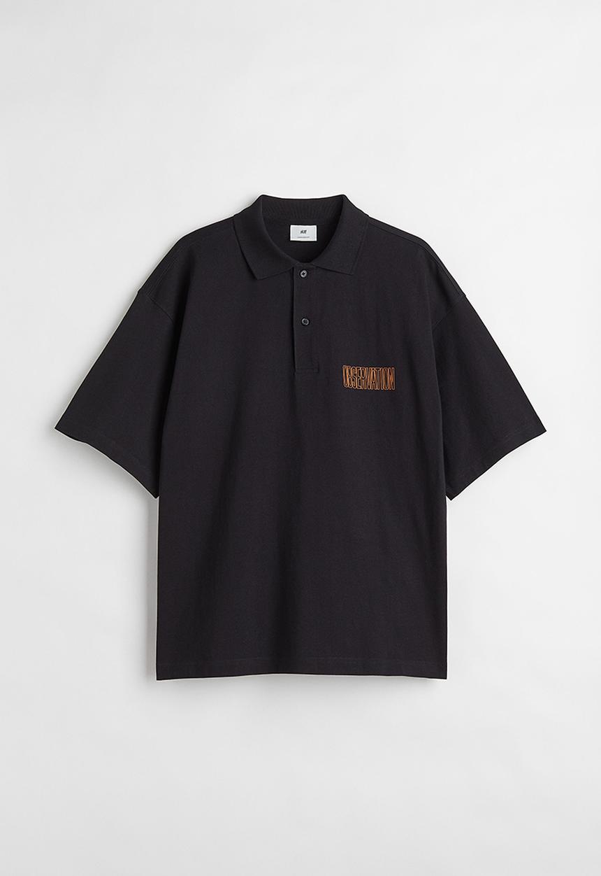 H&M - Oversized fit cotton polo shirt - black & orange