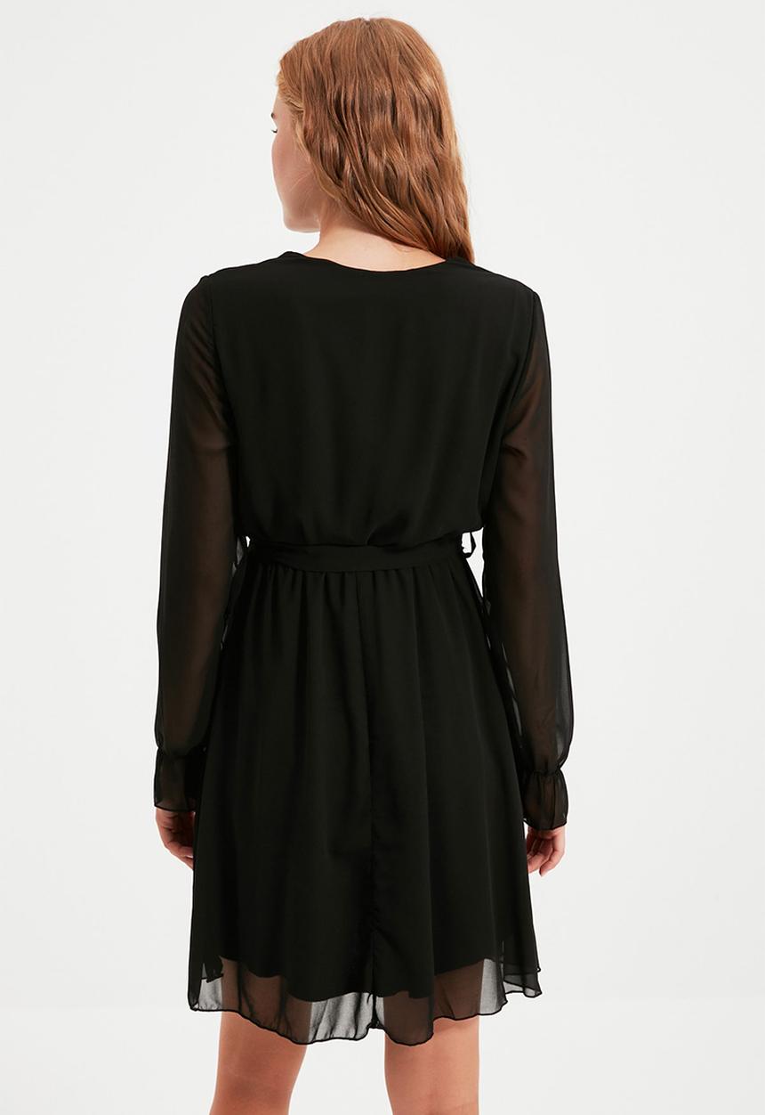 Trendyol - Belted dress flare dress - black