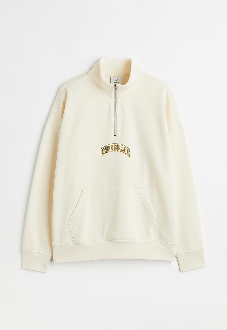 H&M - Oversized fit zip-top sweatshirt - cream/one decade