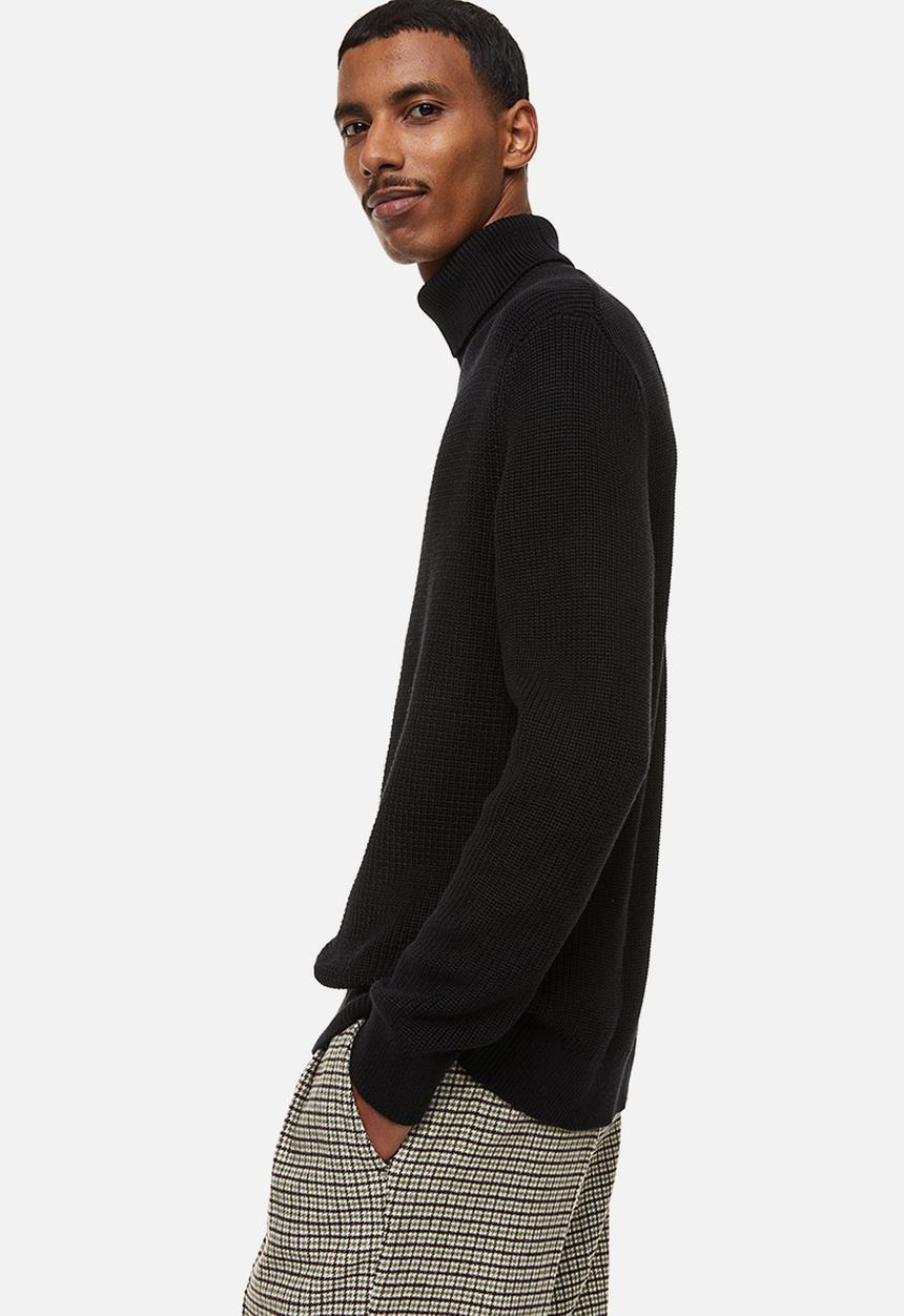 H&M - Regular fit polo-neck jumper - black