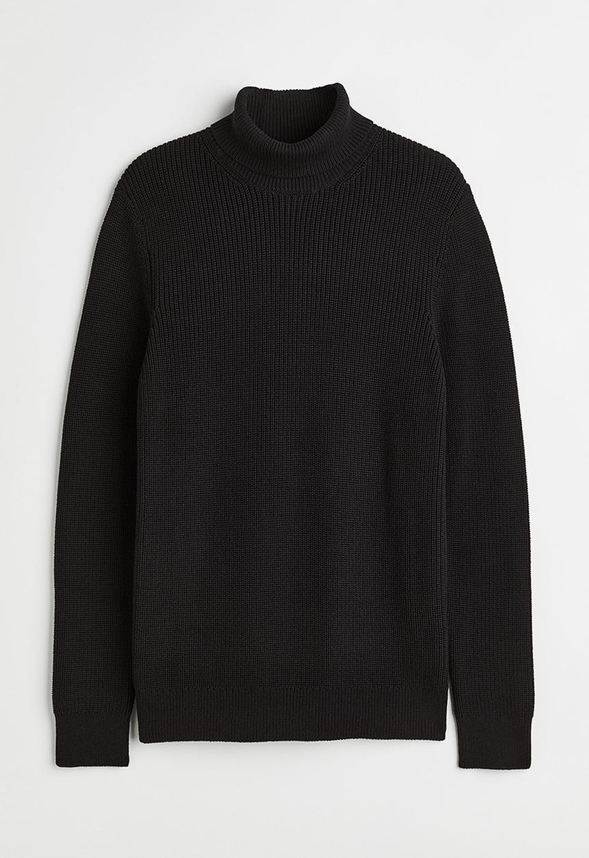 H&M - Regular fit polo-neck jumper - black
