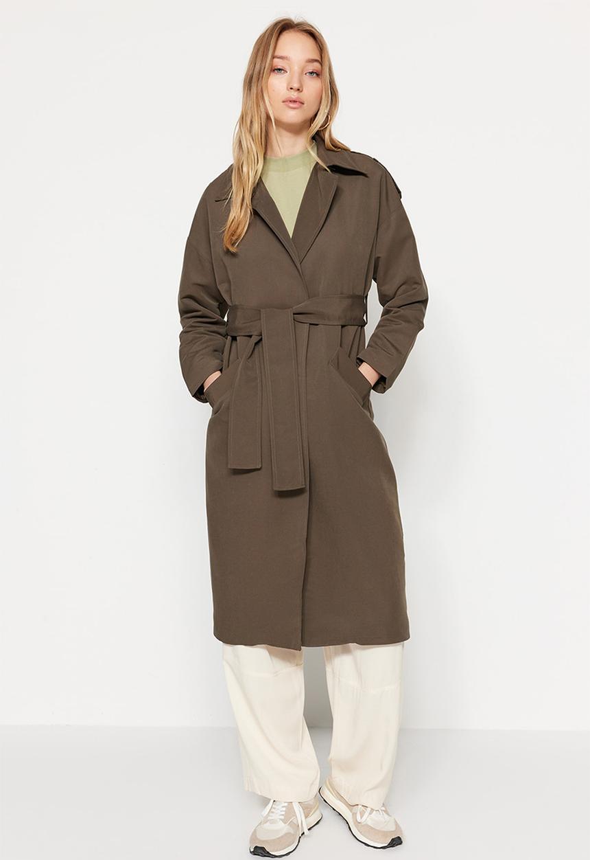 Trendyol - Belted  long trench coat - khaki
