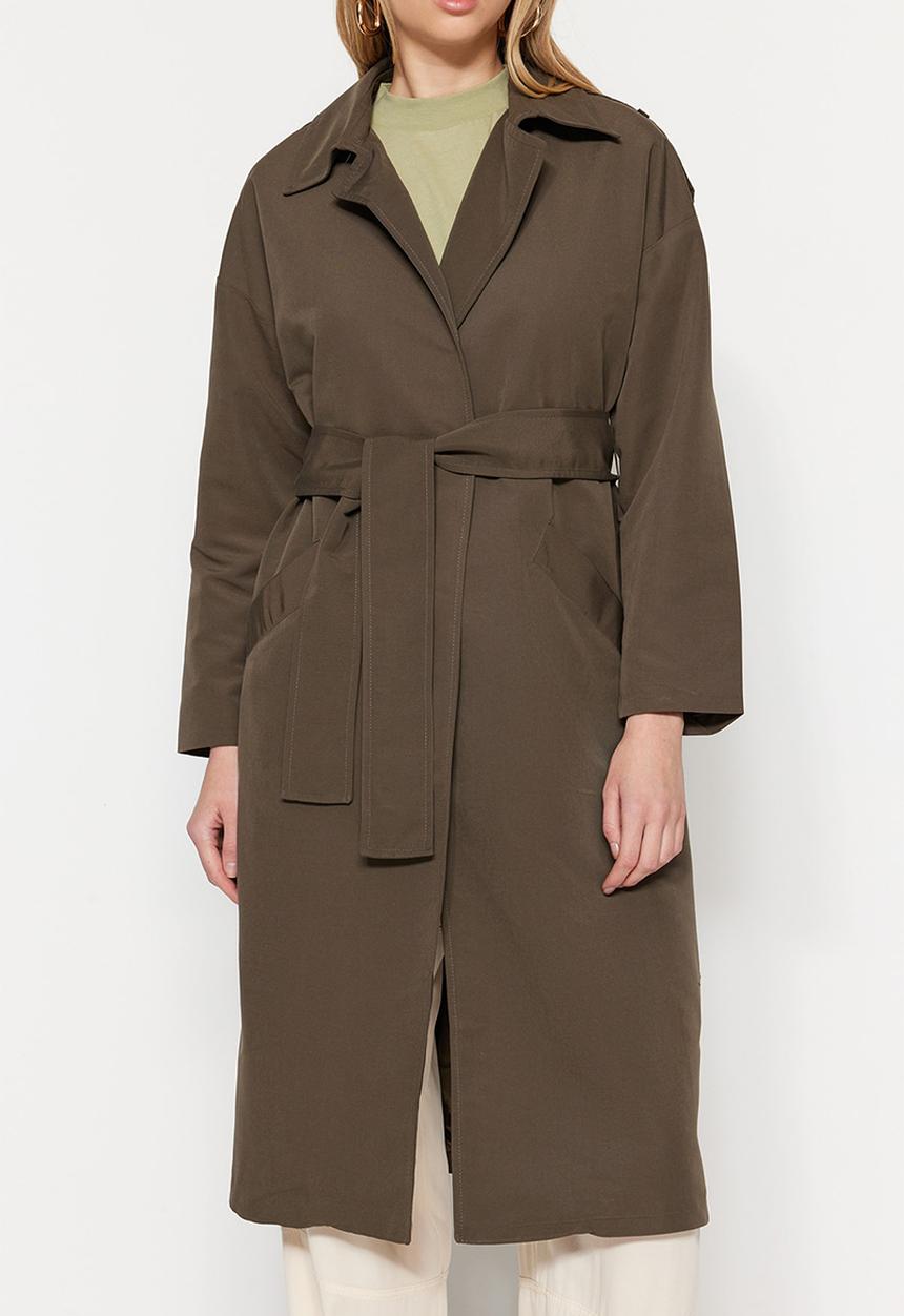 Trendyol - Belted  long trench coat - khaki