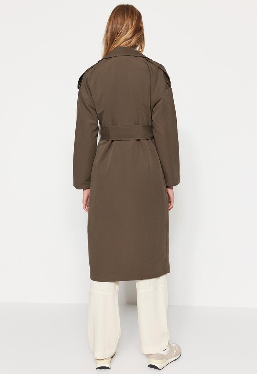 Trendyol - Belted  long trench coat - khaki