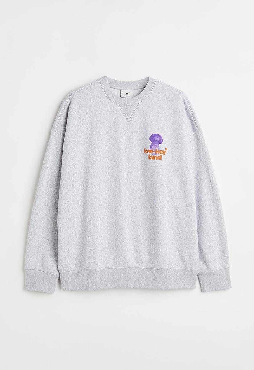 H&M - Oversized cotton sweatshirt - light grey marl/low-key land