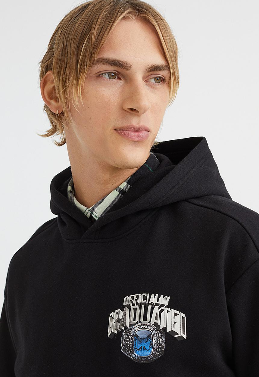 H&M - Relaxed fit hoodie - black/officially graduated