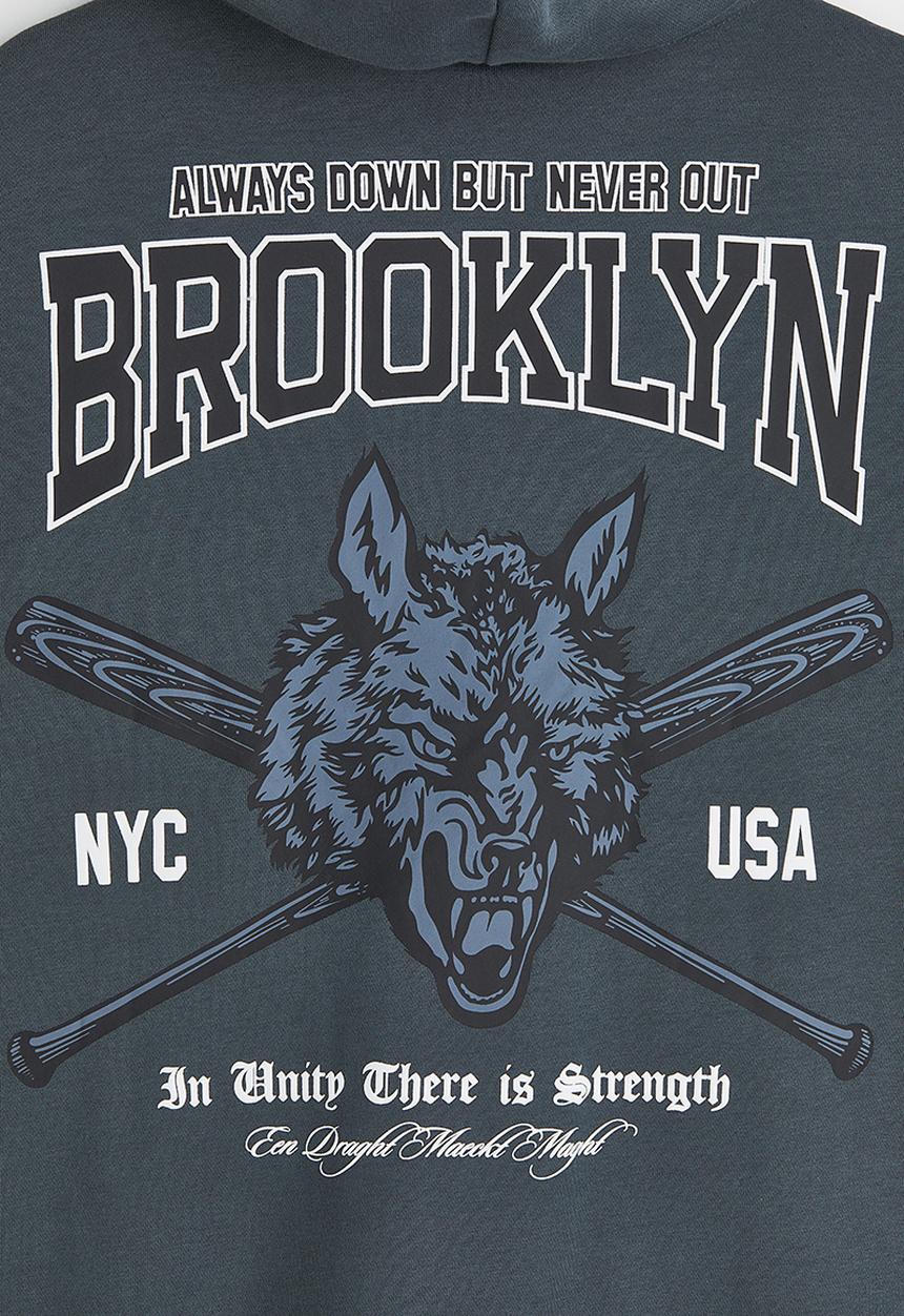 H&M - Relaxed fit hoodie - dark grey/brooklyn wolf