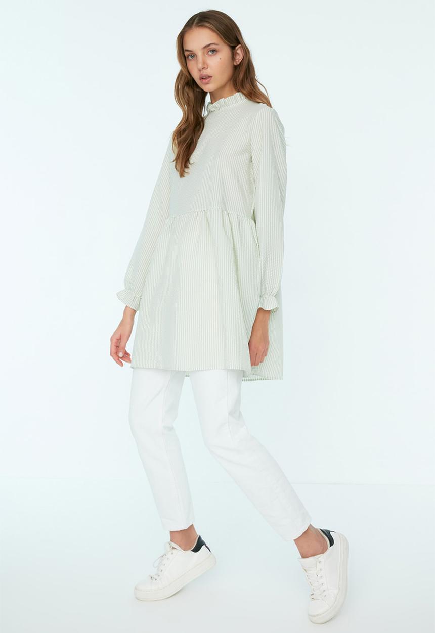 Trendyol - Frill collar long babydoll top - green