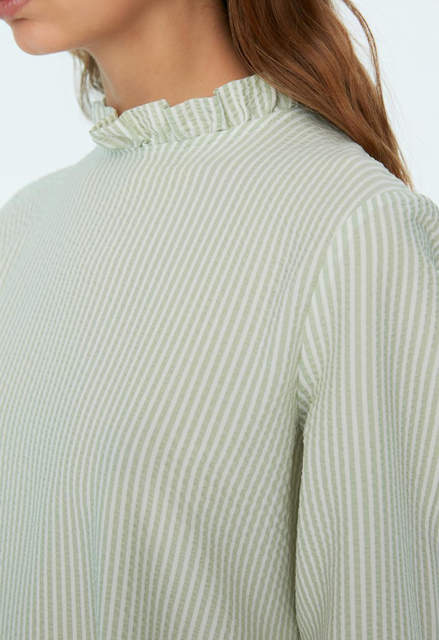 Trendyol - Frill collar long babydoll top - green