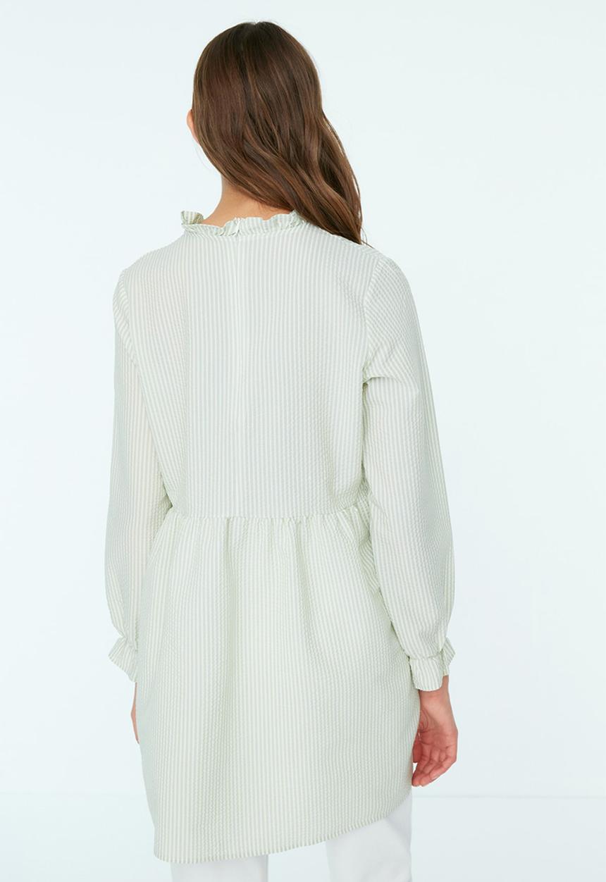 Trendyol - Frill collar long babydoll top - green