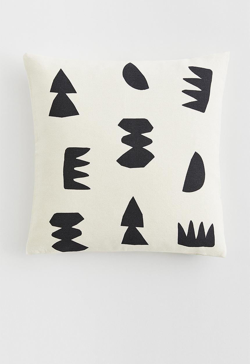 H&M - Cotton canvas cushion cover - multi/white