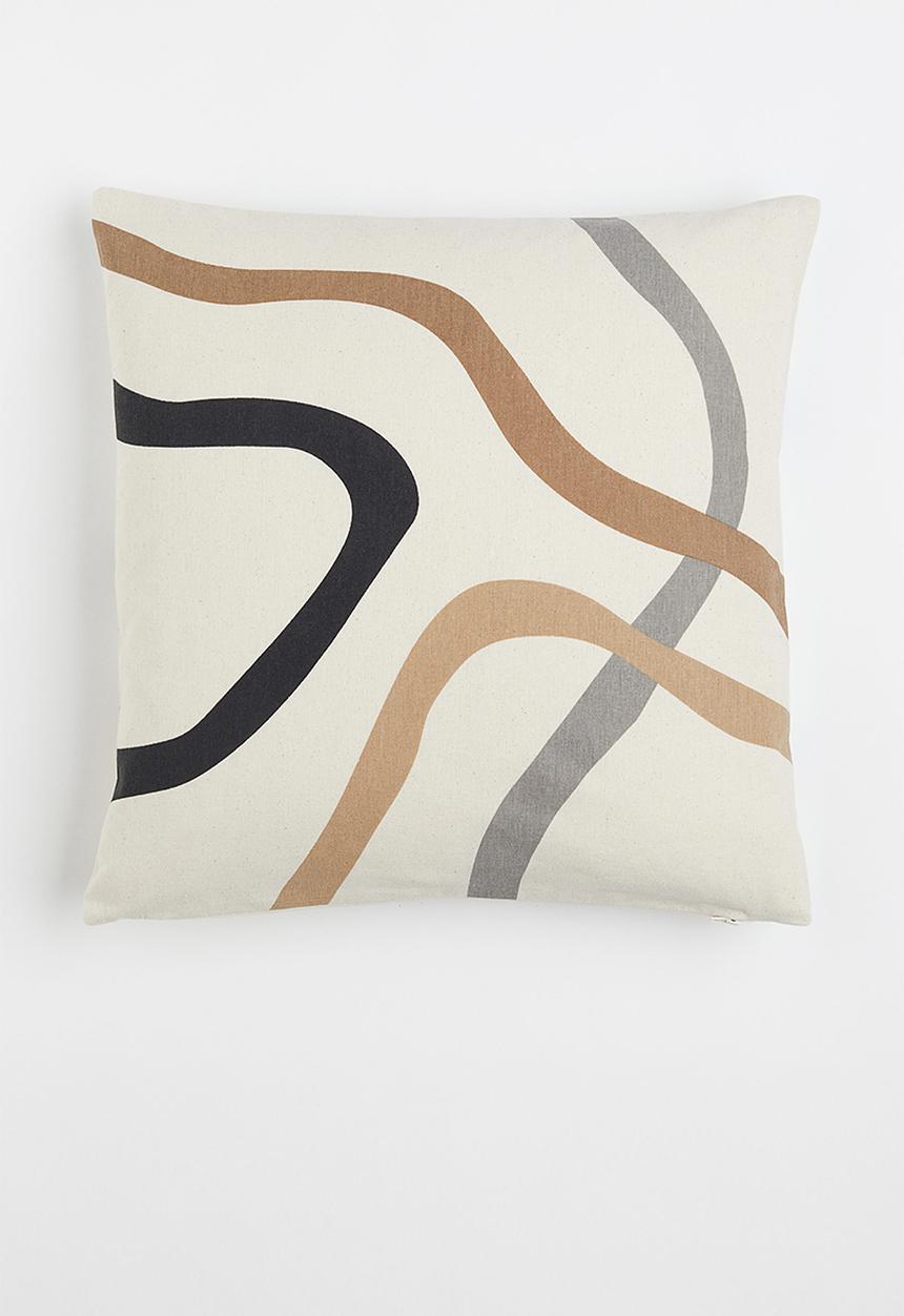 H&M - Patterned cotton cushion cover - beige/multi