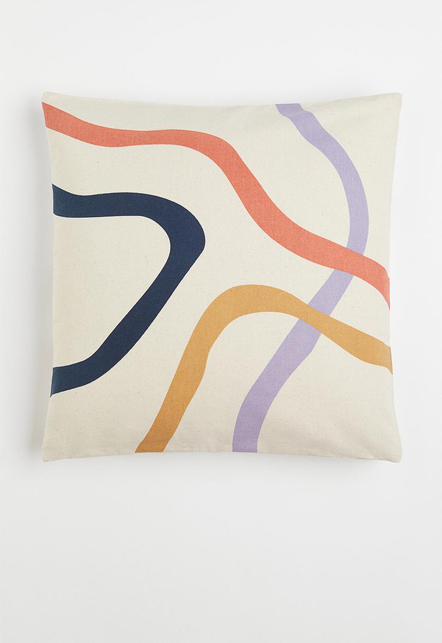 H&M - Patterned cotton cushion cover - beige/multi