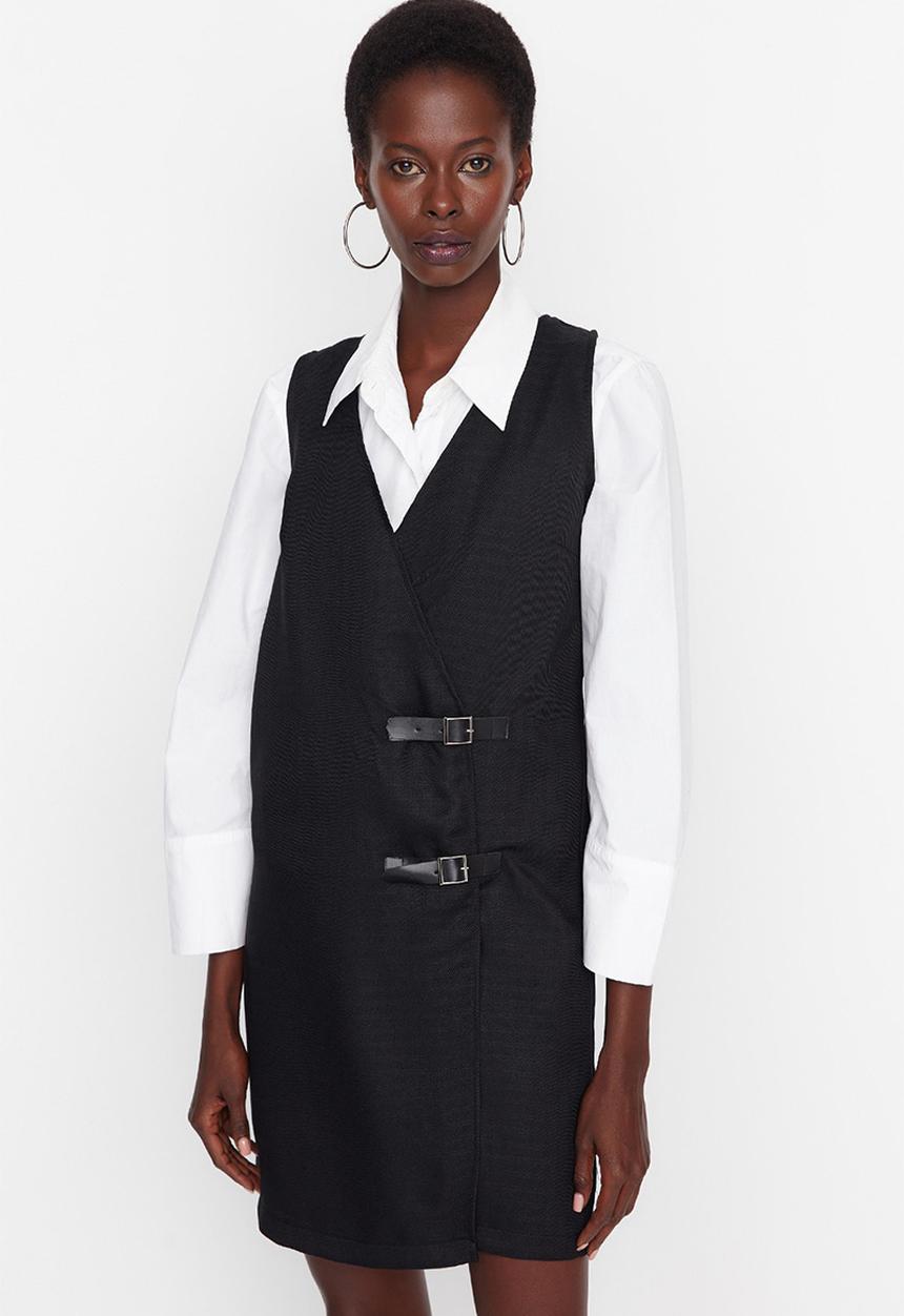 Trendyol - Belt detailed gilet dress - black