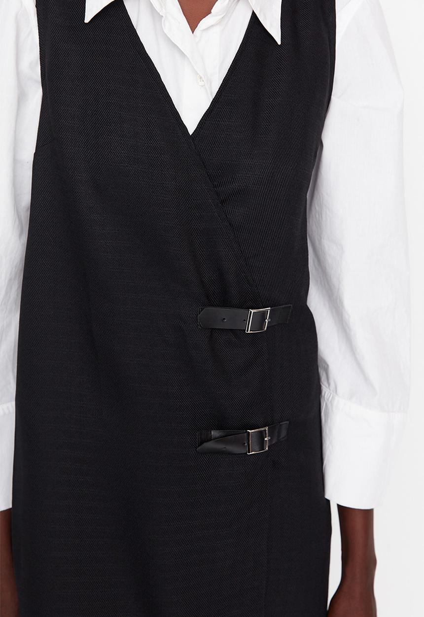Trendyol - Belt detailed gilet dress - black