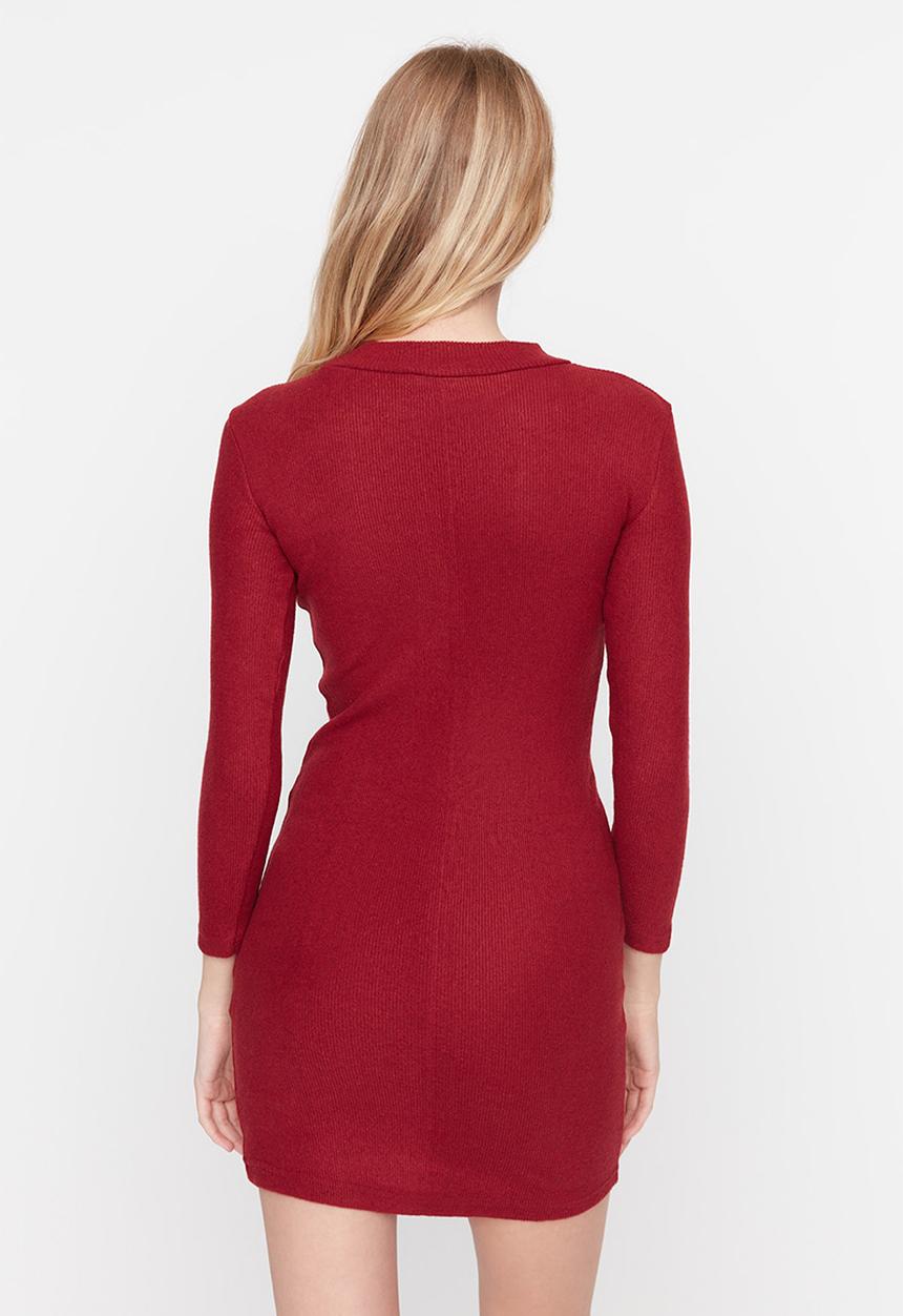 Trendyol - Round neck knit dress - burgundy