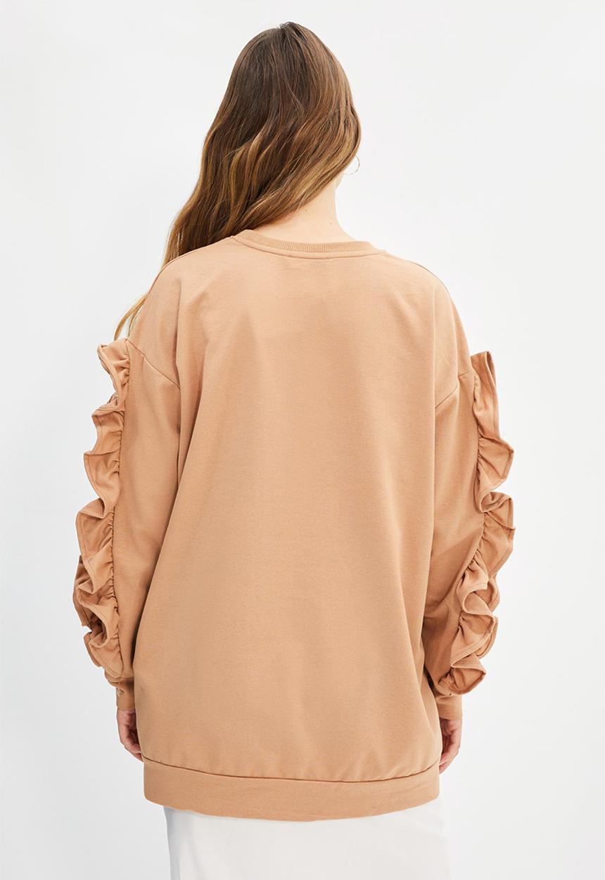 Trendyol - Sleeve frilly knitted sweatshirt - beige