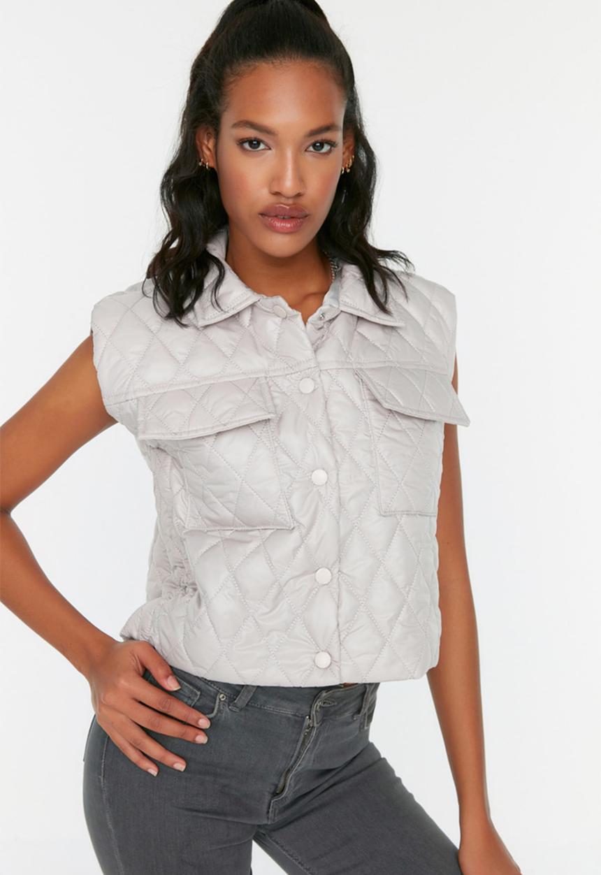 Trendyol - Crop quilted vest - stone