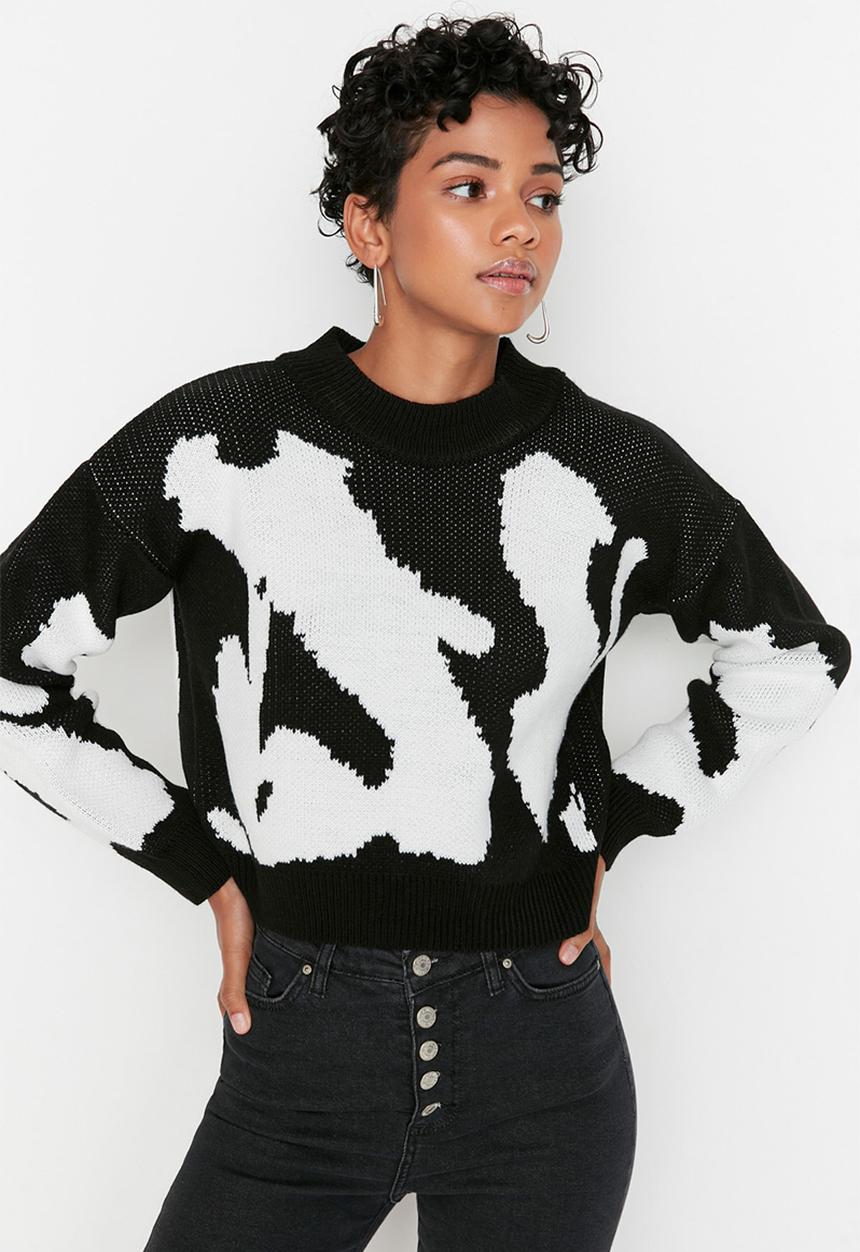Trendyol - Abstract print sweater - black/white