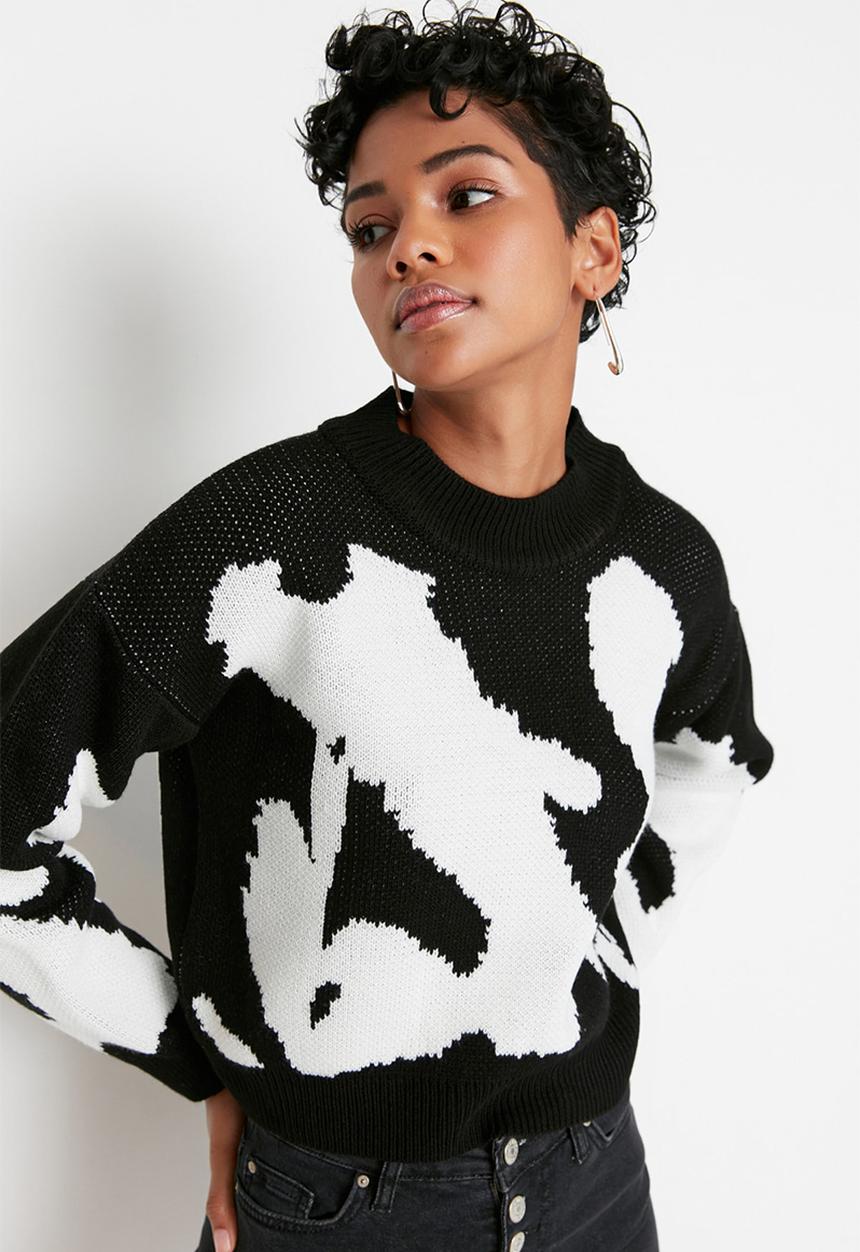 Trendyol - Abstract print sweater - black/white