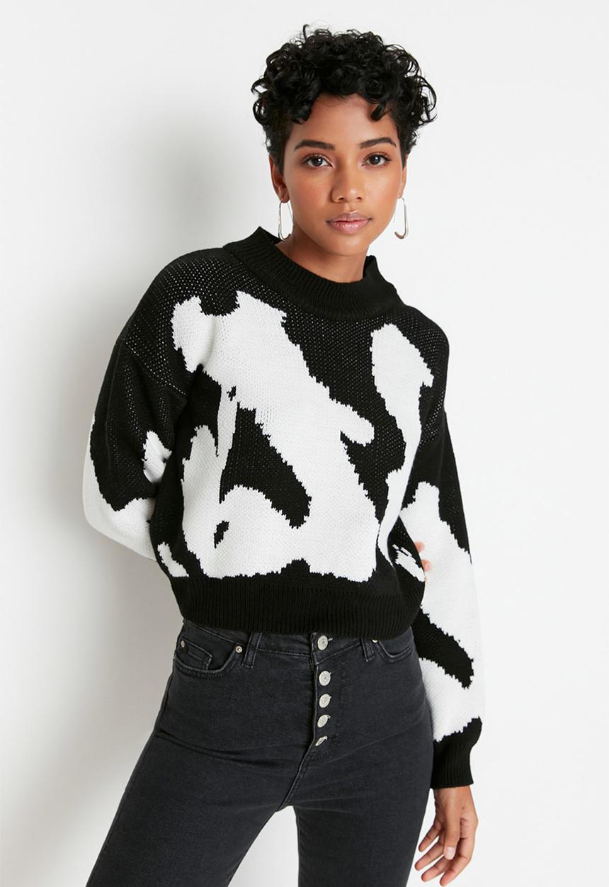 Trendyol - Abstract print sweater - black/white