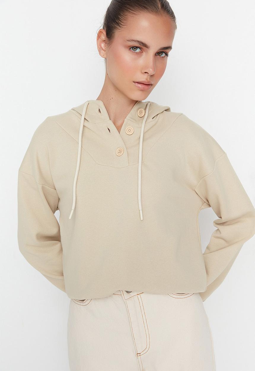 Trendyol - Hooded loose sweatshirt - beige
