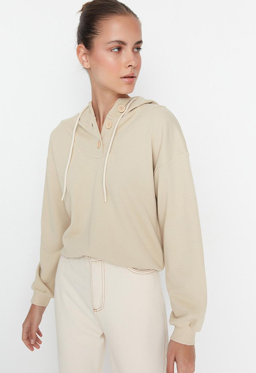 Trendyol - Hooded loose sweatshirt - beige