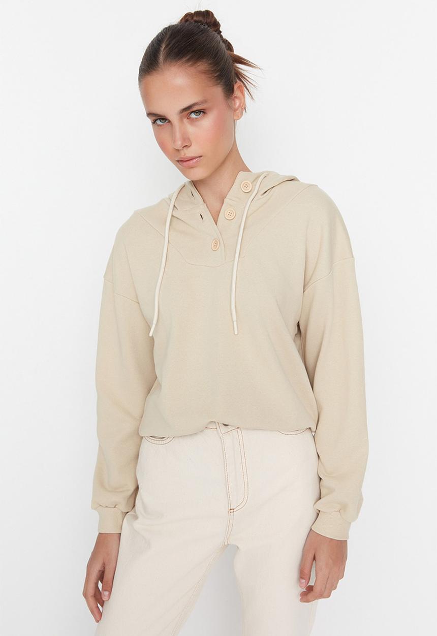 Trendyol - Hooded loose sweatshirt - beige