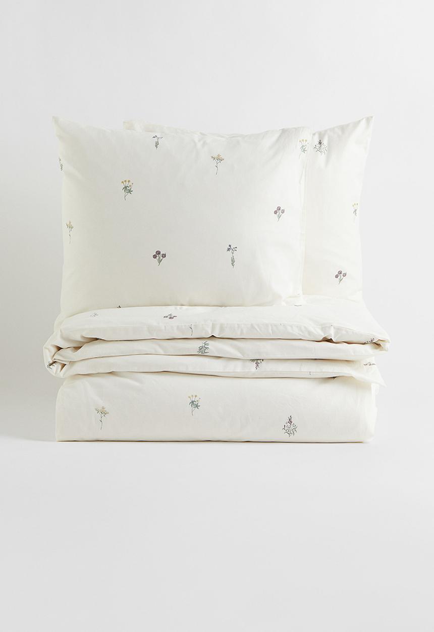 H&M - Cotton double/king duvet cover set - white/multi