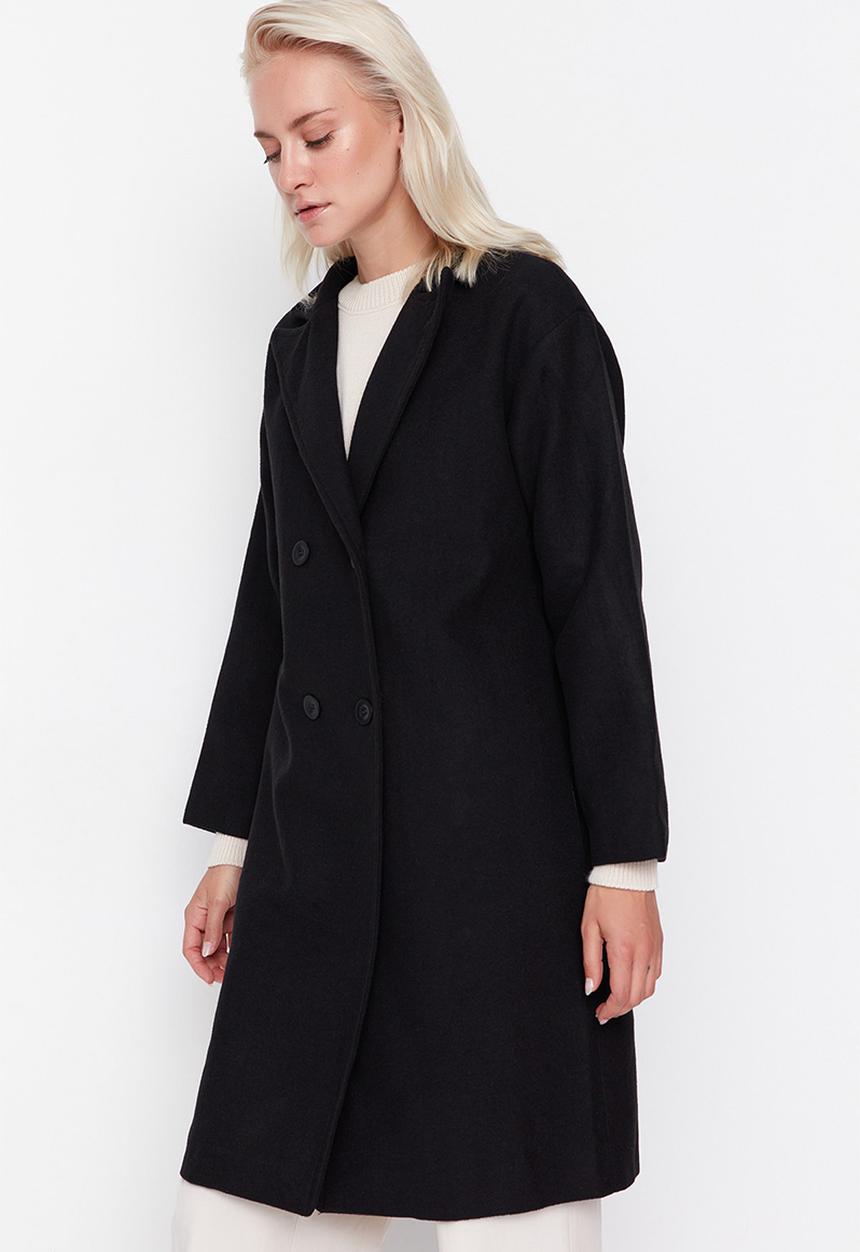 Trendyol - Wide cut button long coat  - black