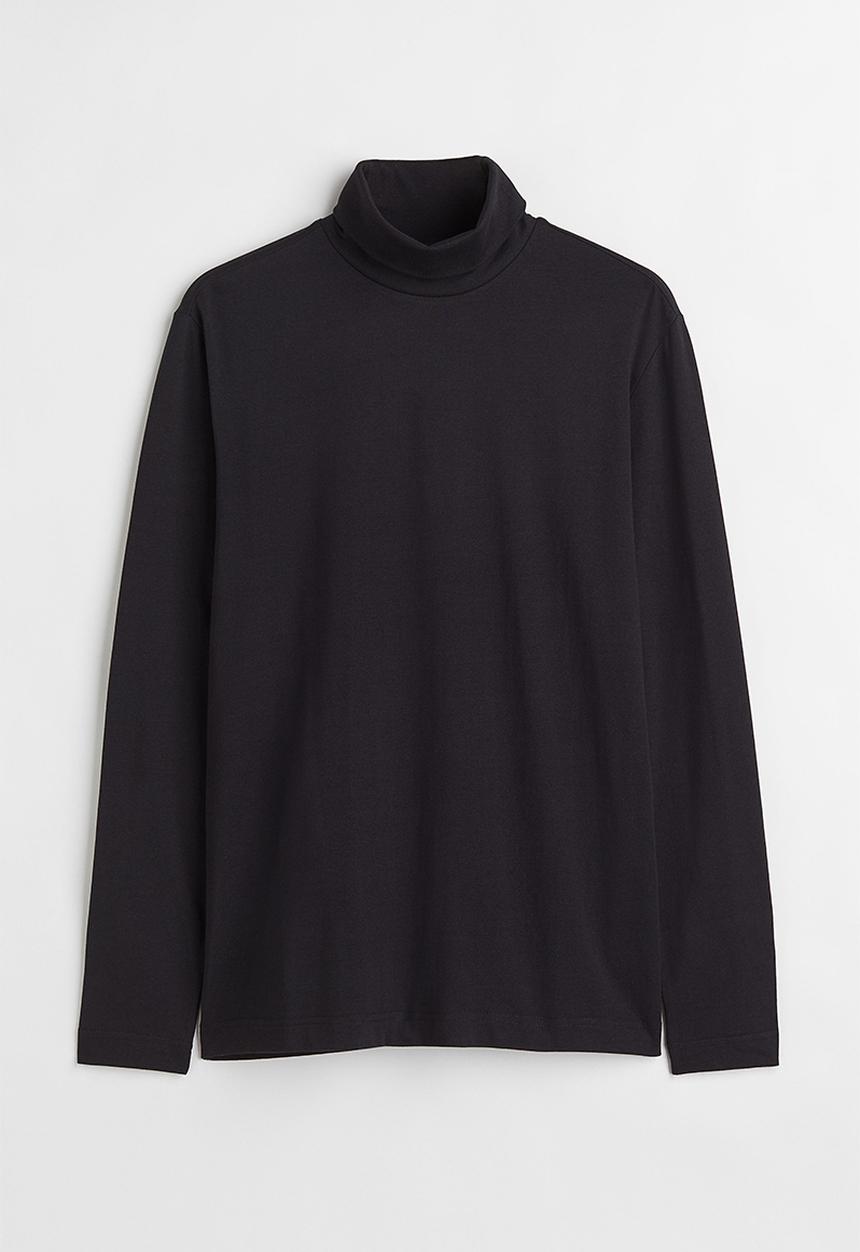 H&M - Slim fit cotton polo-neck top - black