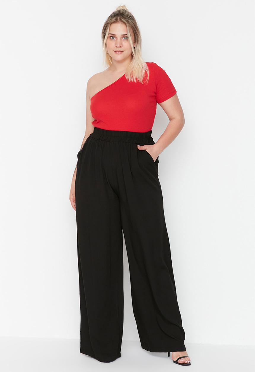 Trendyol - Plus  viscose trousers - black