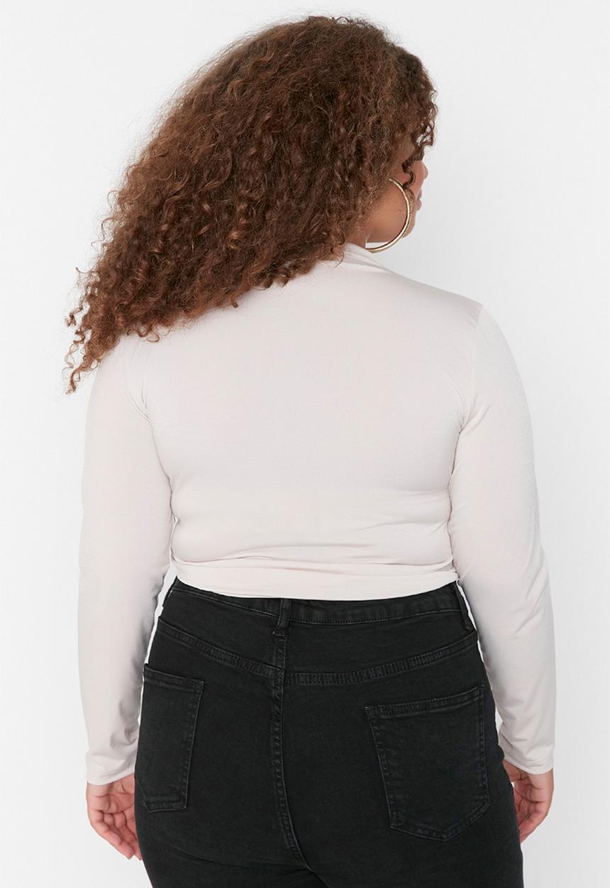 Trendyol - Plus ruche detail bodysuit  - beige