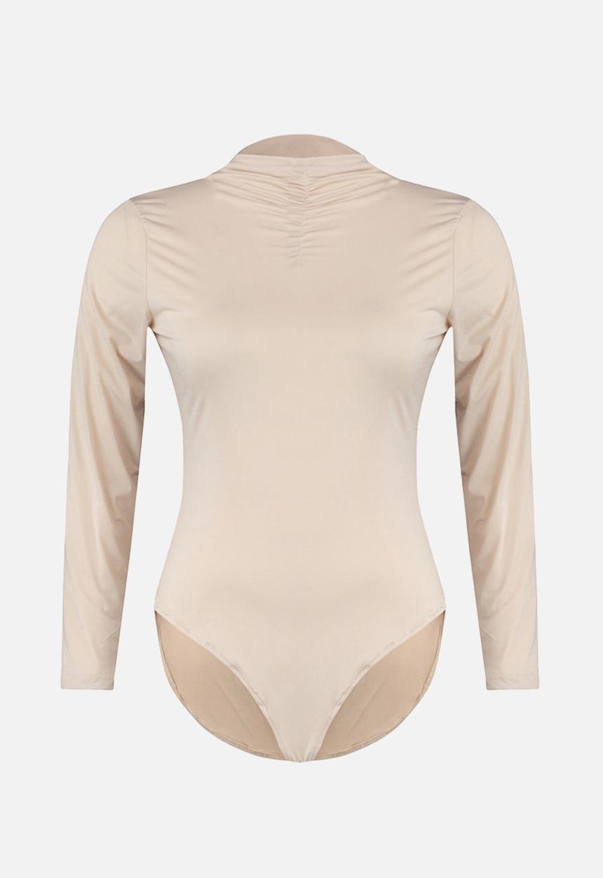 Trendyol - Plus ruche detail bodysuit  - beige