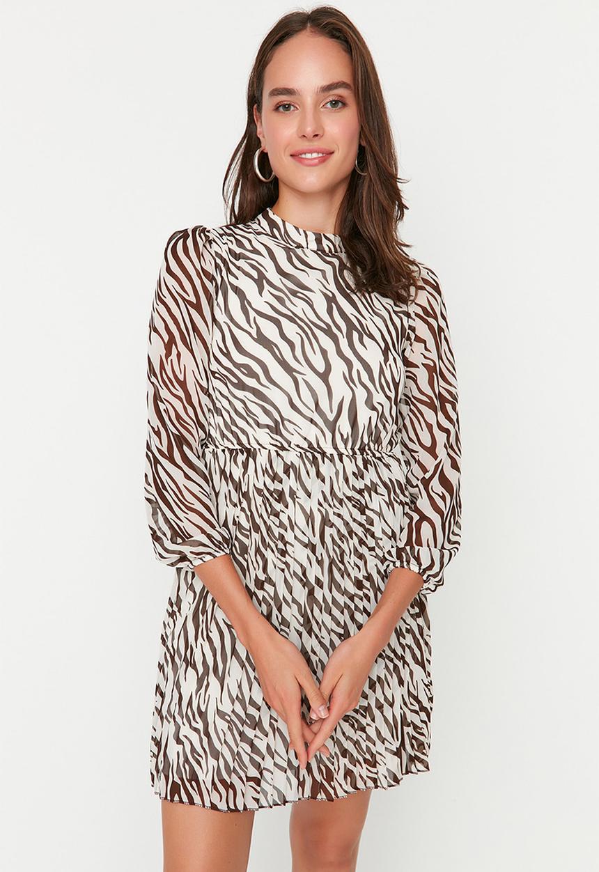 Trendyol - Pleated mini dress - brown