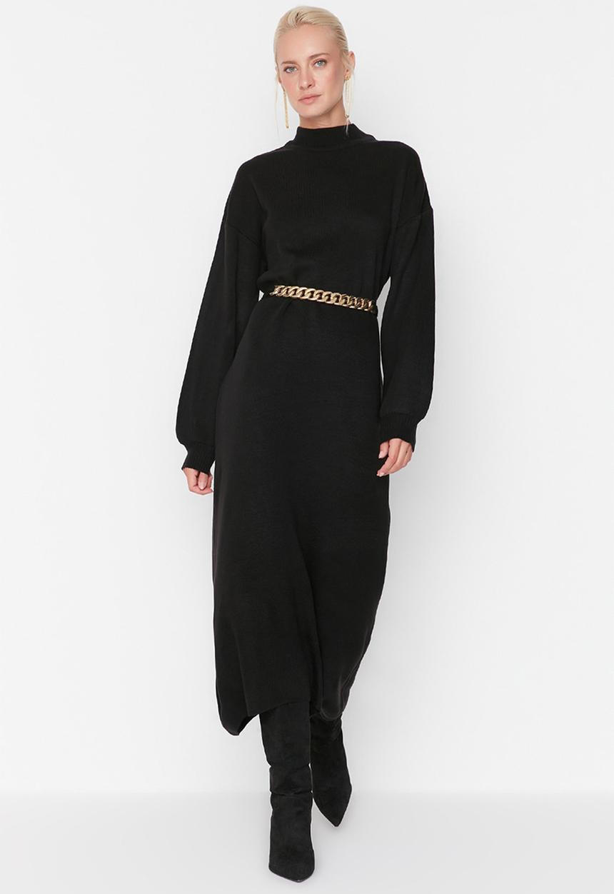 Trendyol - High collar knit dress - black