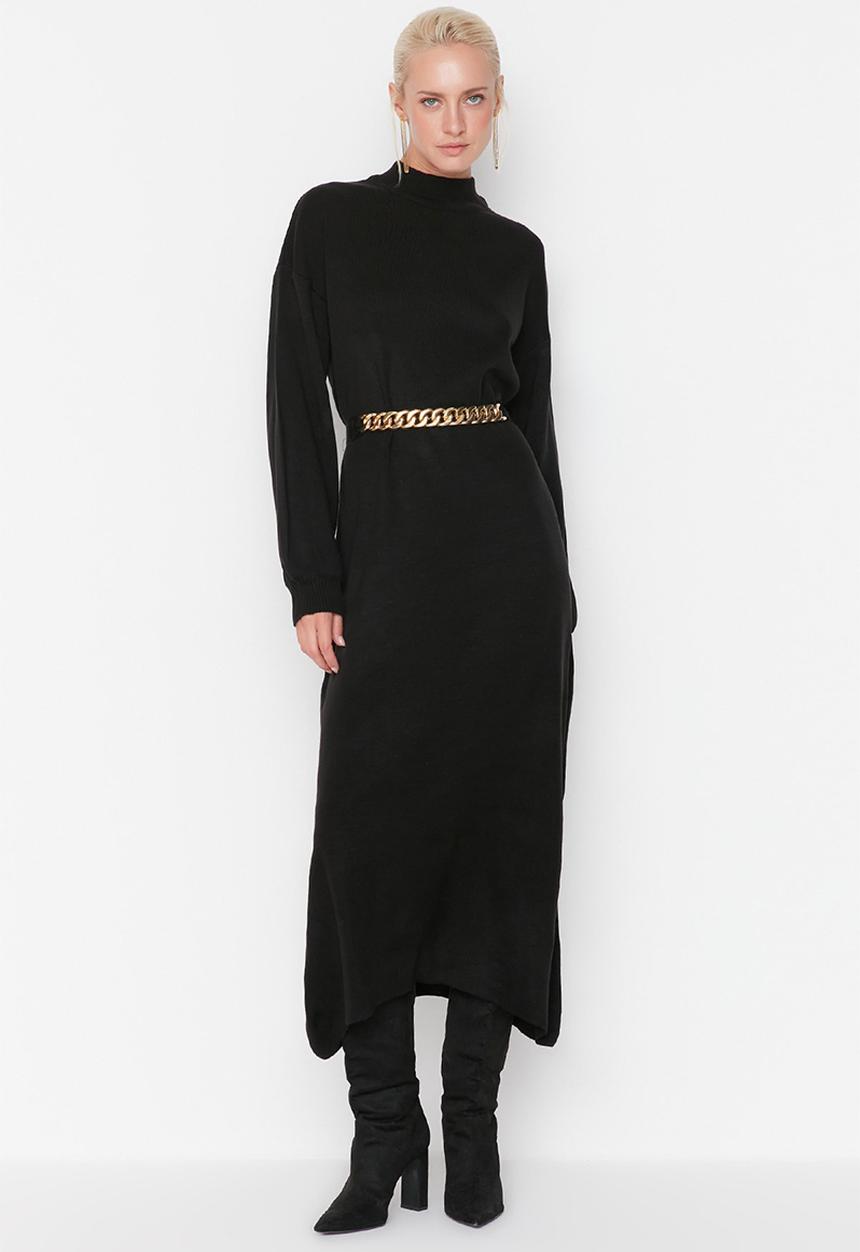 Trendyol - High collar knit dress - black