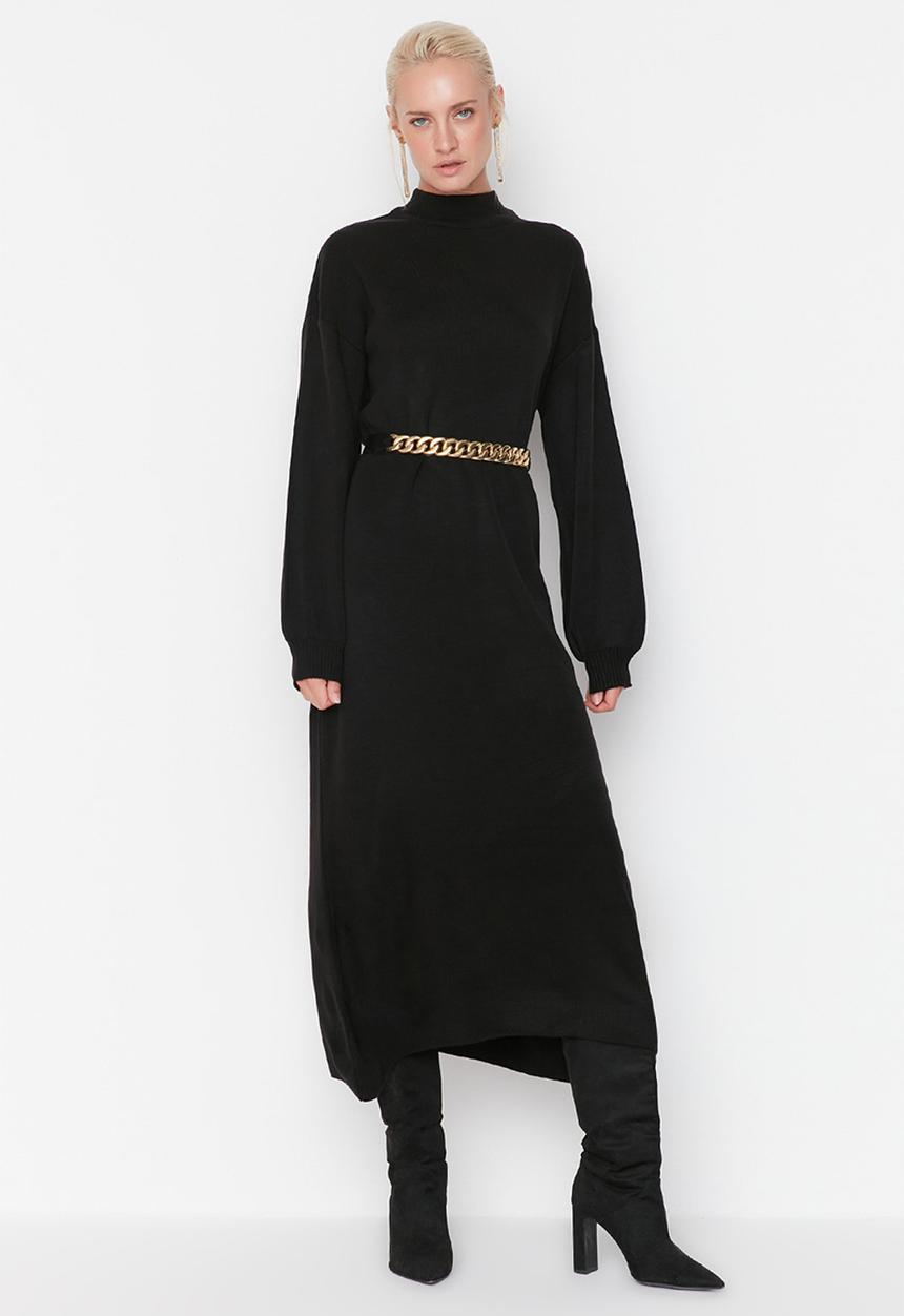 Trendyol - High collar knit dress - black
