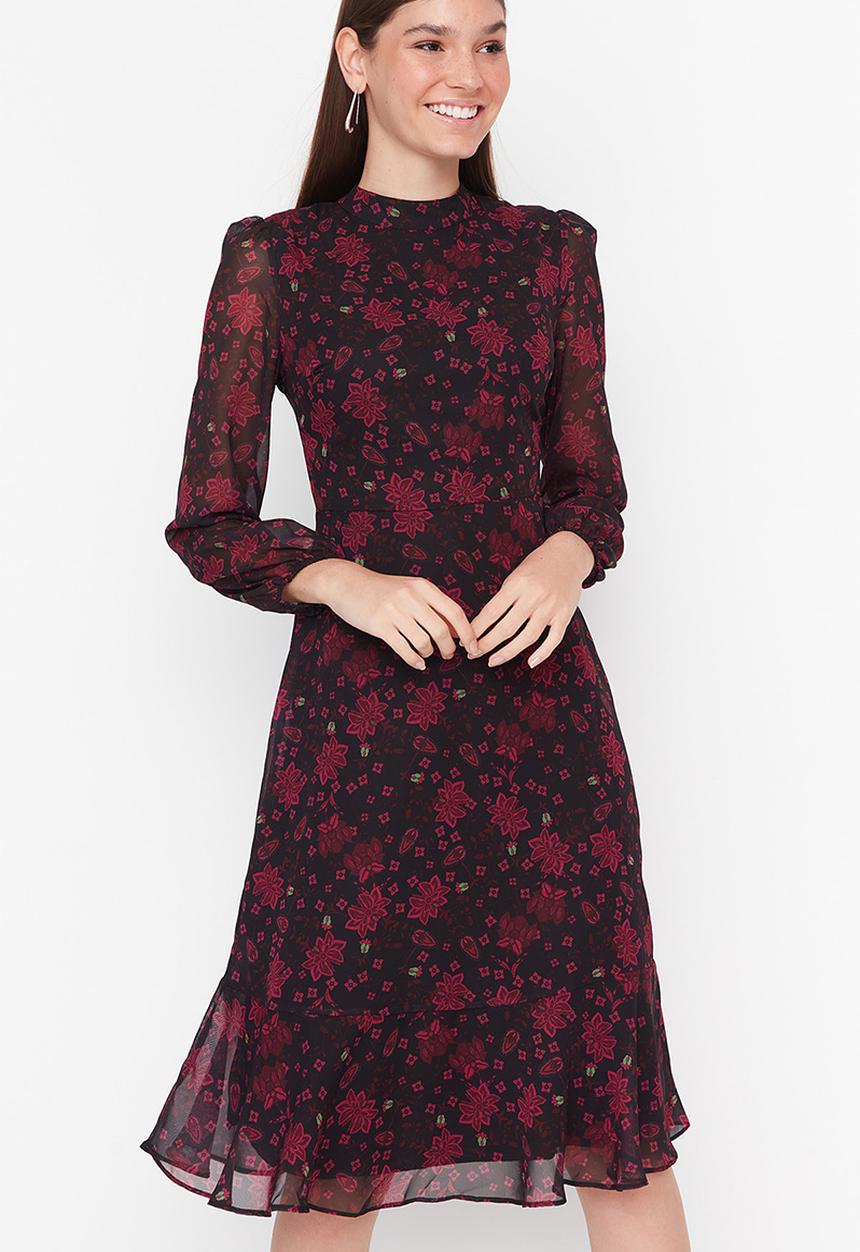 Trendyol - High neck chiffon sleeve dress - pink