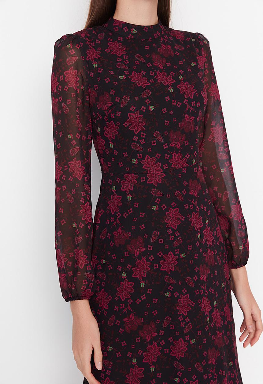 Trendyol - High neck chiffon sleeve dress - pink